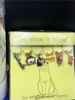 Assorted Cat-Themed Wine Charms - Gold & Multicolor